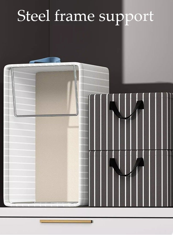 Arabest 3 Pieces Wardrobe Clothing Storage Box Set, Visible Linen Storage Box, Foldable Wardrobe Storage Basket With Metal Frame, Sturdy Handle, Clothes And Toy Storage Box, Washable Storage Box - Image 4